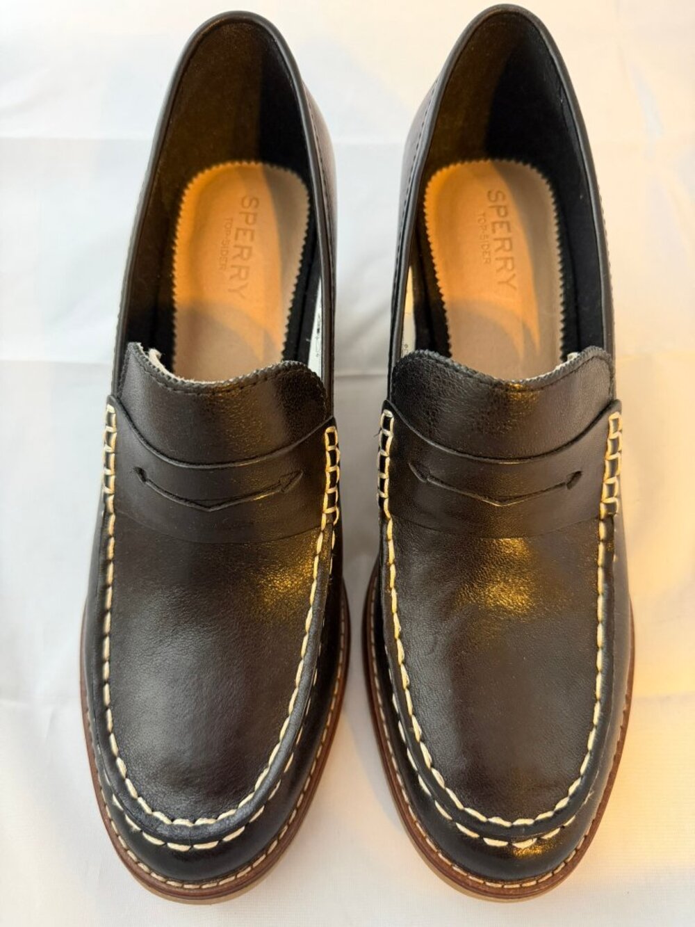 Sperry  Seaport Penny Heel Pumps, Black Leather  Women Size 8.5 M    New